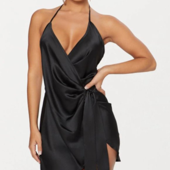 BNWT Satin Halterneck Wrap Dress - Picture 1 of 3